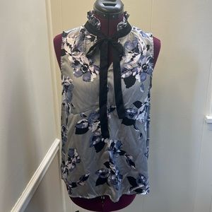 Pretty grey and purple flowered tie neck top from The Limited